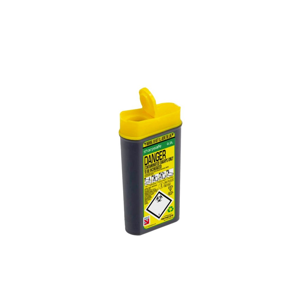 Sharpsafe 0.2L Grey UK Yellow Lid Clear Opening (Single Pack)